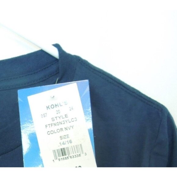 Boys Fortnite Long Sleeve Navy White Blue Graphic Tee Size 14/16 - Picture 3 of 4